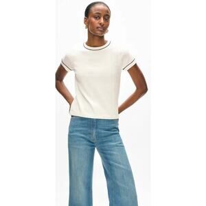 White + Warren Fine Blend Baby Tee Shirt in White Deep Wave L
